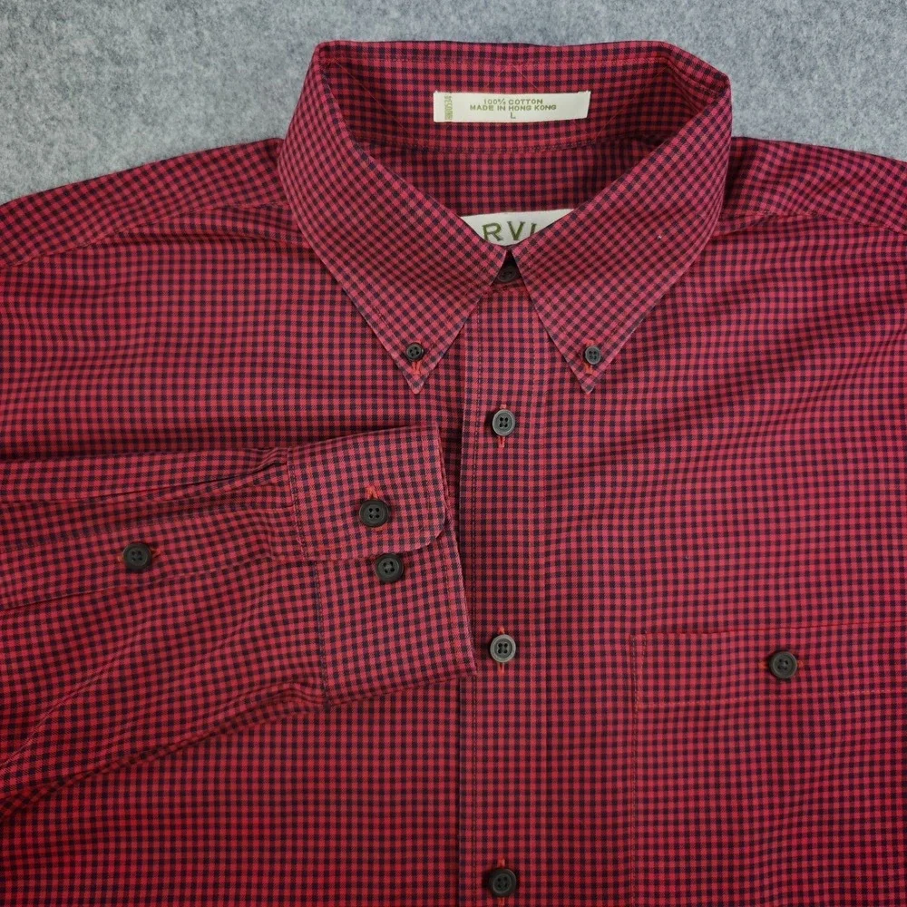 Orvis Shirt Mens Large Red Black‎ Gingham Check Button Down Long Sleeve Cotton